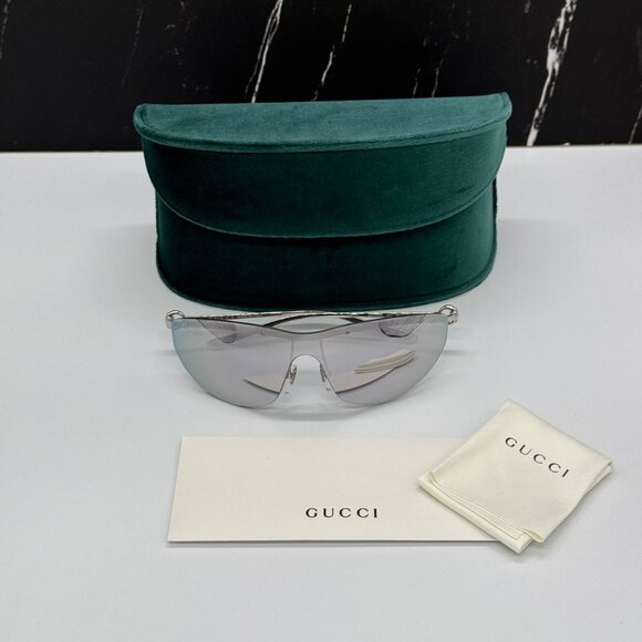 NEW GUCCI WOMEN SHIELD GG1700S 002 SUNGLASSES SILVER GREY GUCCI EYEWEAR - Picture 11 of 11